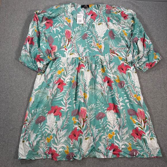 Suzanne Betro Division Dress V-Neck Empire-Waist Women's 2X Tropical Floral New - Picture 1 of 8